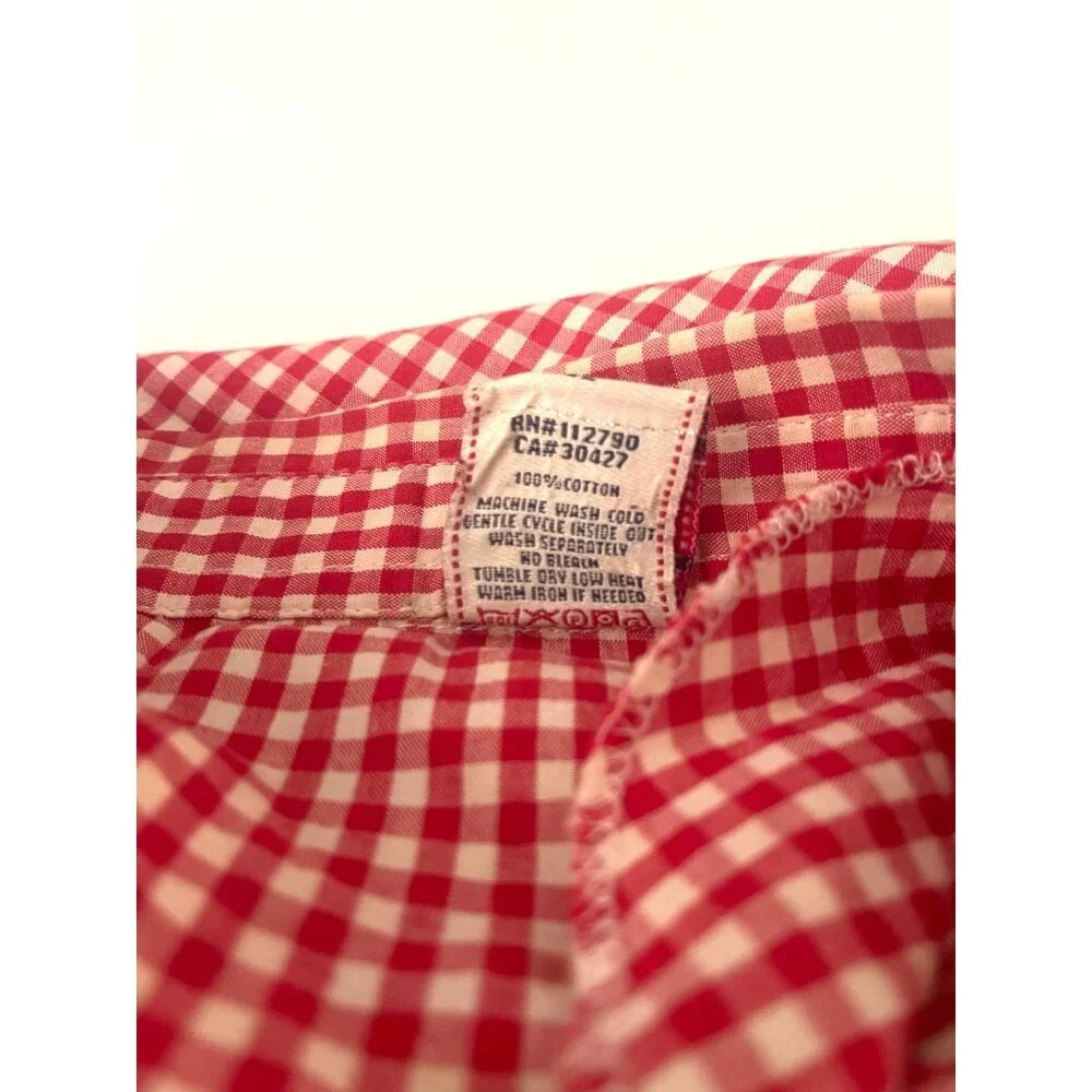 True Religion Men's 42 Vintage-Style Red White Gingham Western Pearl Snap Shirt